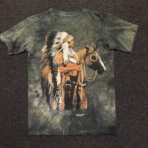 Vintage The Mountain Shirt Mens Medium Green Native American Horse 90s Tie Dye
